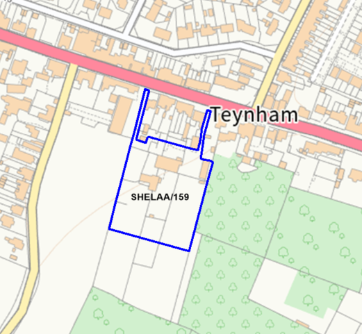 A map showing the location of SHELAA/159 outlined in blue