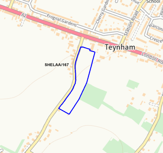 A map showing the location of SHELAA/167 outlined in blue