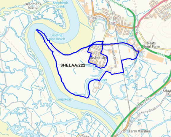 A map showing the location of SHELAA/222 outlined in blue