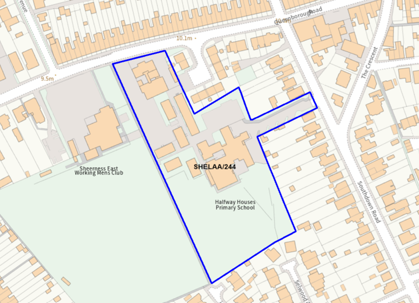 A map showing the location of SHELAA/245 outlined in blue