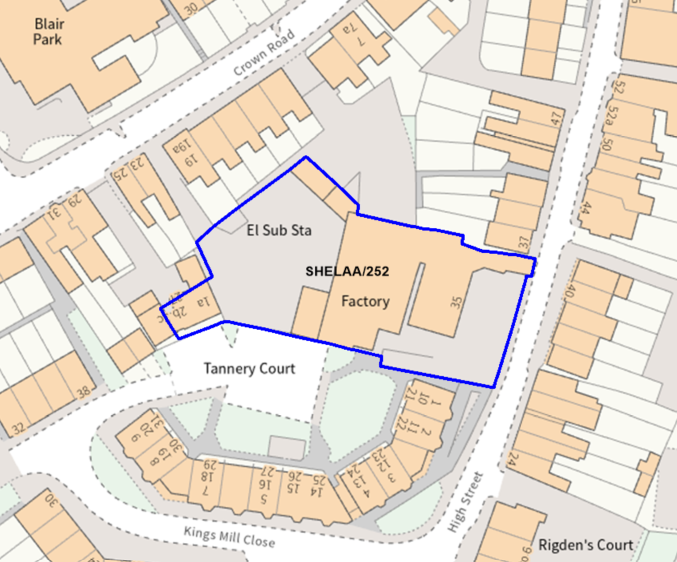 A map showing the location of SHELAA/252 outlined in blue