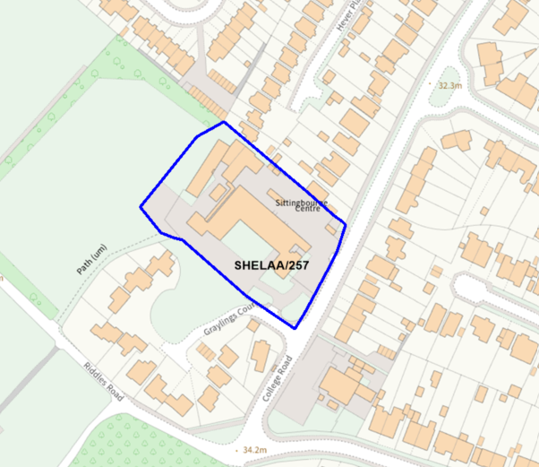 A map showing the location of SHELAA/257 outlined in blue