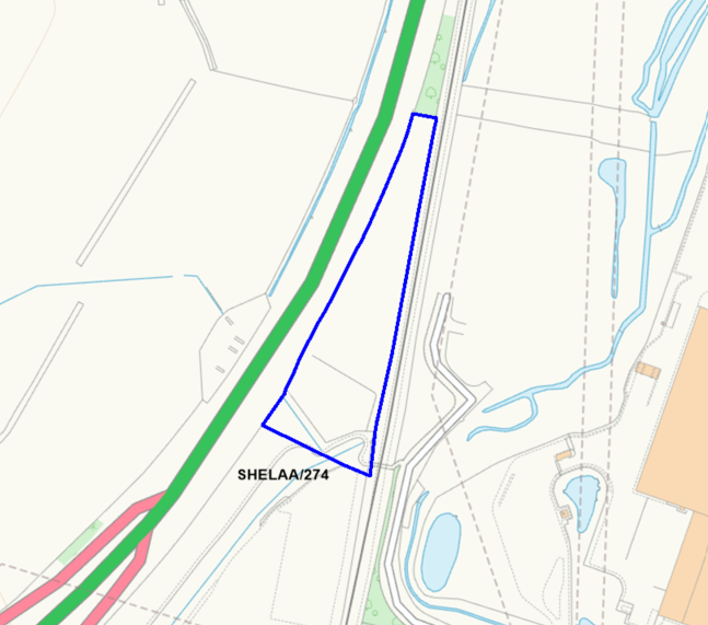 A map showing the location of SHELAA/274 outlined in blue