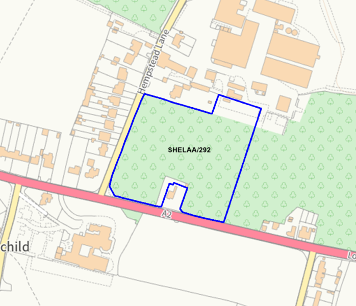A map showing the location of SHELAA/292 outlined in blue