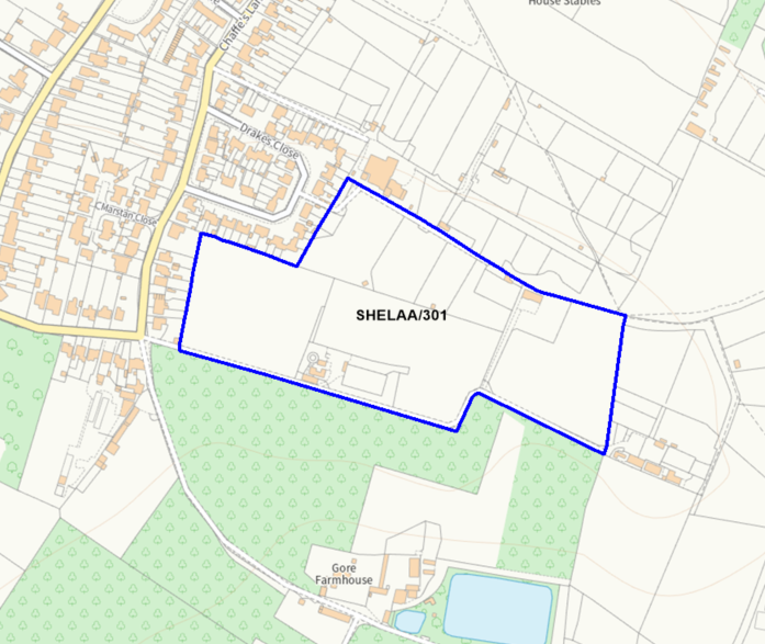 A map showing the location of SHELAA/301 outlined in blue