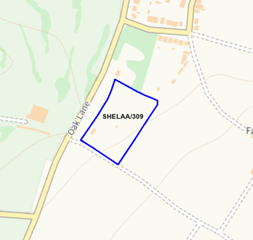 A map showing the location of SHELAA/309 outlined in blue