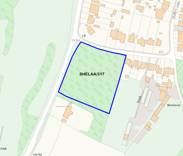 A map showing the location of SHELAA/317 outlined in blue
